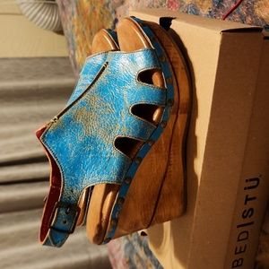 Bed Stu Naiya Teal wedge sandals